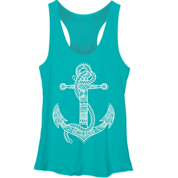 Women's Lost Gods Henna Anchor Racerback Tank Top Tahiti Blue Medium