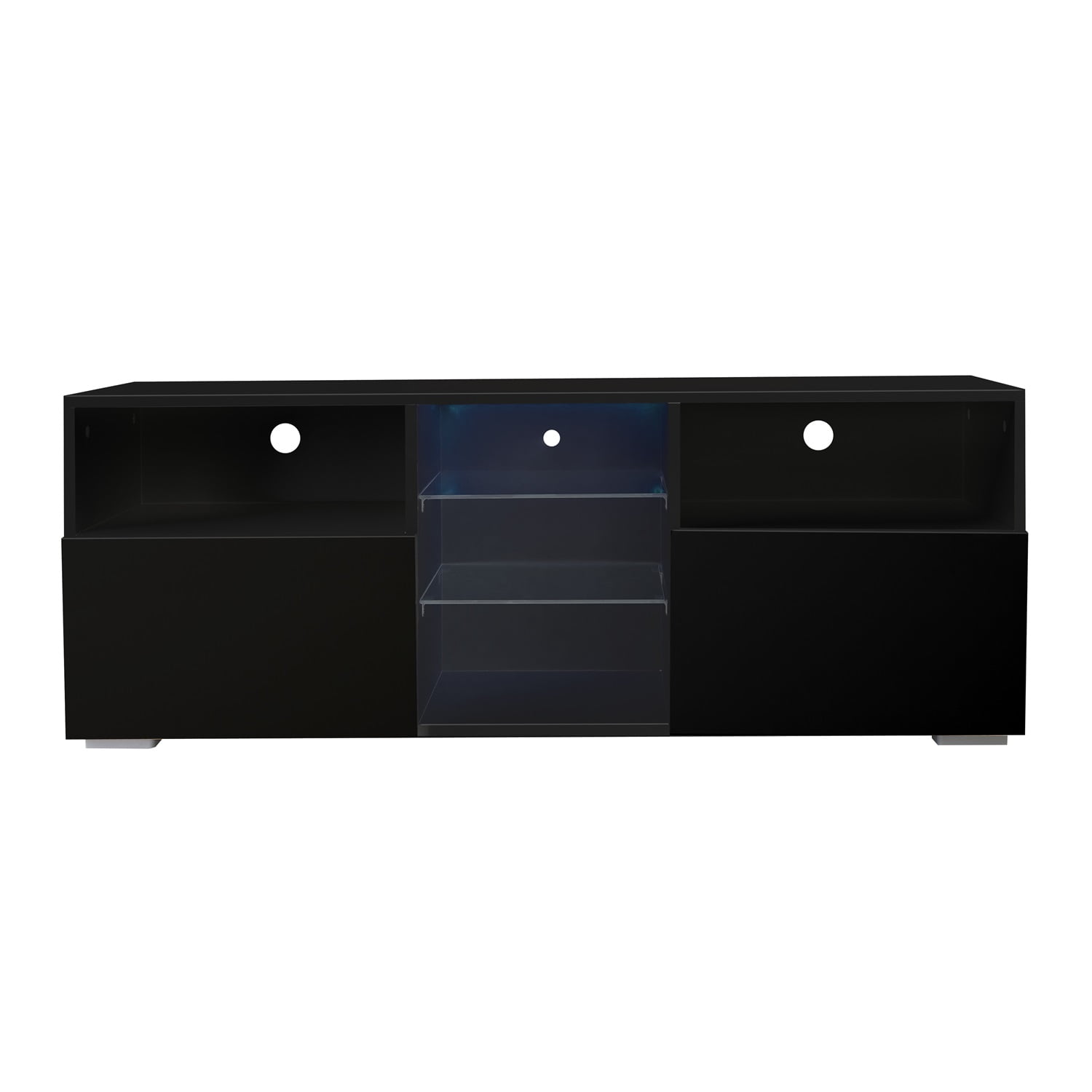 Kadyn Modern High-Gloss TV Cabinet, MDF Minimalist TV Cabinet with 20 colors LED Lights and 2 Drawers, Entertainment Center TV Console for TVs up to 55", Black