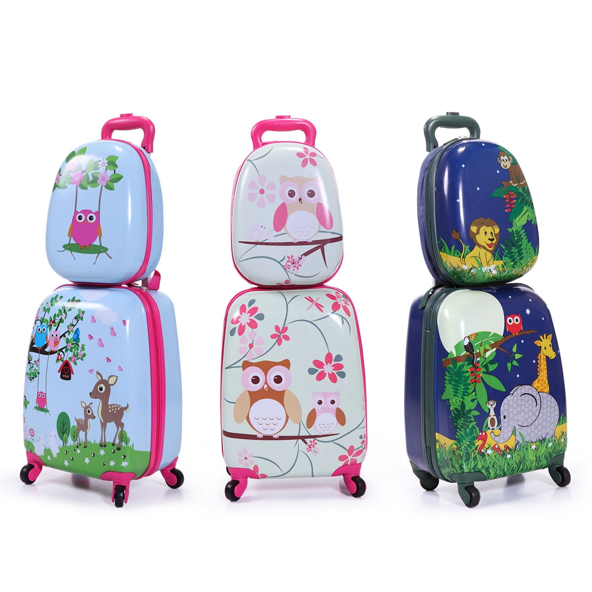LAZYMOON Kids Carry On Luggage Set 2Pc 12 16 Upright Hard Side Hard Shell Suitcase 
