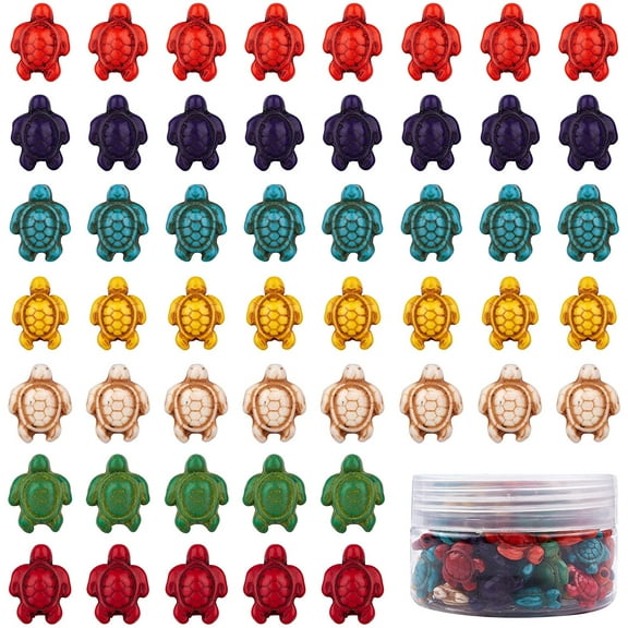 1 Box 95Pcs Turquoise Turtle Beads Charms Carved Spacer Beads with 11 Feet Elastic Thread for DIY Bracelet Necklace Earring DIY Jewerly Making Random Color