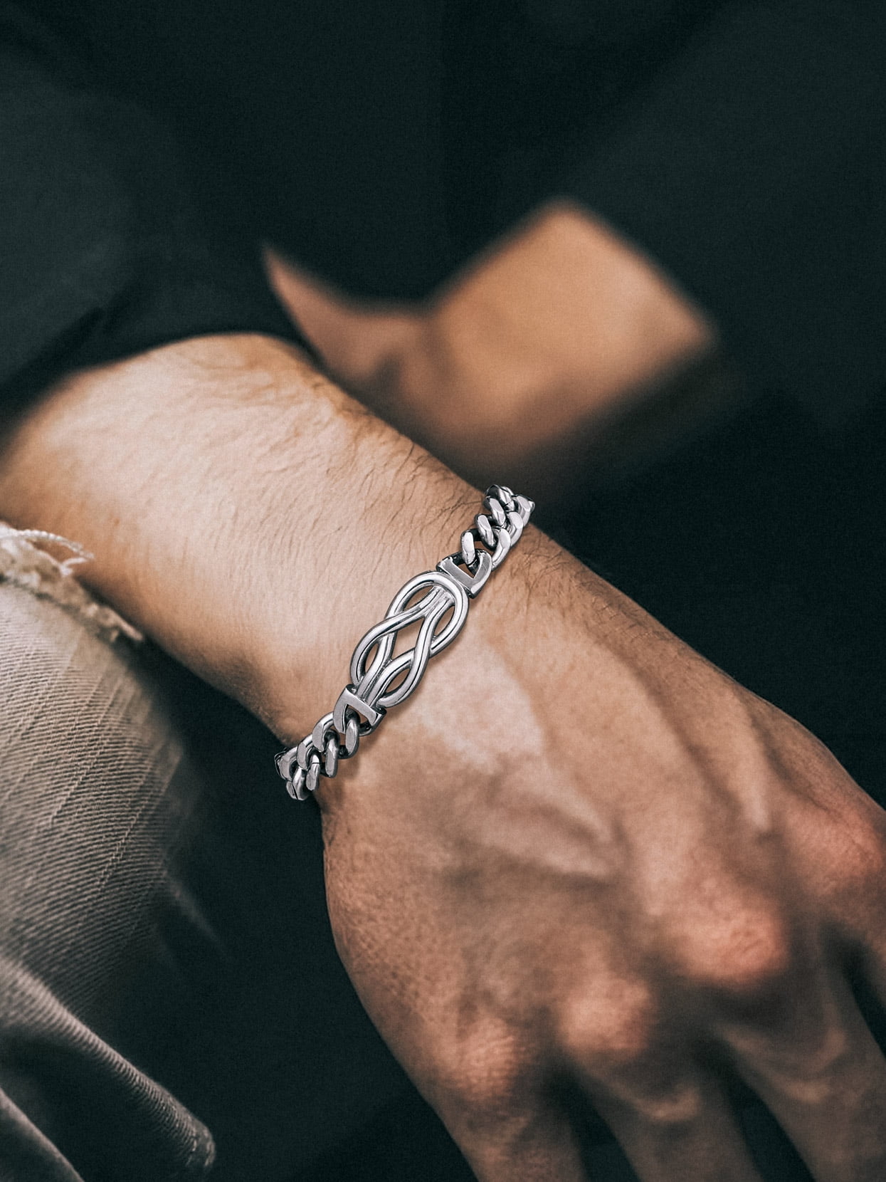 Bandmax 8.26'' Cuban Chain Bracelet for Men Women Stainless Steel Love Infinity Knot Bracelet Link Chain Gift with Specific Card for Grandson