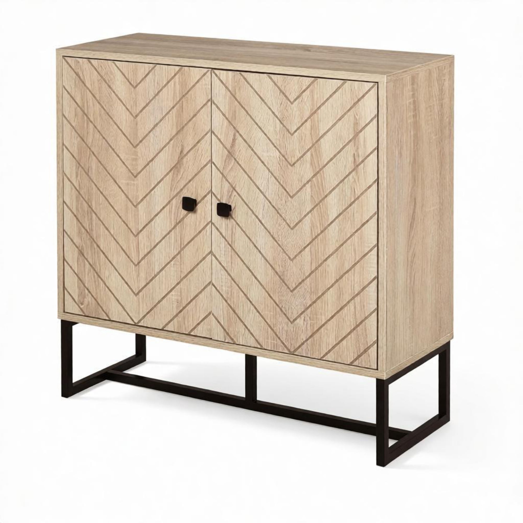 31.5" Modern Buffet Cabinet, Adjustable Shelf, Steel Base, 2 Chevron Doors Sideboard