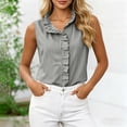 thumbnail image 7 of Feancey Sleeveless Work Shirts for Women Ruffled Trim Stand Collar Summer Tank Tops Lightweight Loose Fit Casual Blouses Dressy Trendy Going Out Tank Top Black S, 7 of 7
