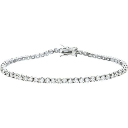 - Lesa Michele Genuine Cubic Zirconia Clear 4-Prong Round Square Tennis Bracelet in Sterling Silver
