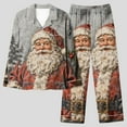 thumbnail image 4 of successthop Womens Plus Size Christmas Pajamas Santa Long Sleeve Lapel Button Sleepwear and Pj Pants Xmas Nightwear Blue, 4 of 6