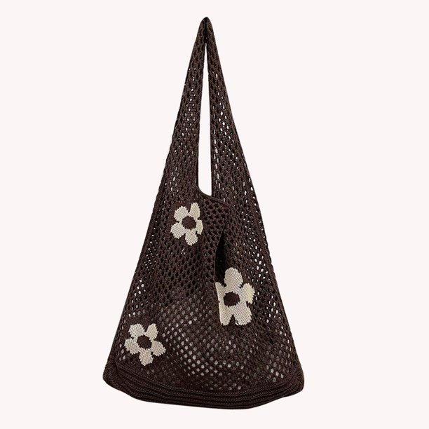 Bolsas De Hombro Bolso de red de malla para compras de flores, almacenamiento de frutas, bolsos ecológicos (café)