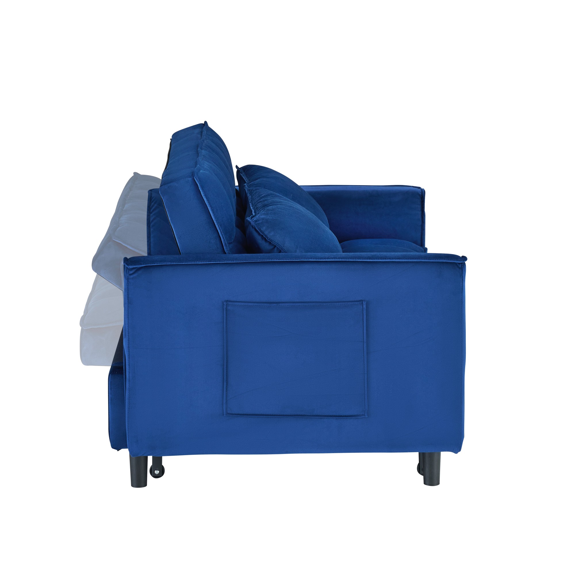 Gewnee 55''3 in 1 Convertible Modern Pull Out Couch Bed,Adjustable Backrest,Velvet Loveseat Futon Sofa with Pillows & Pockets for Living Room,Apartment.(Blue)