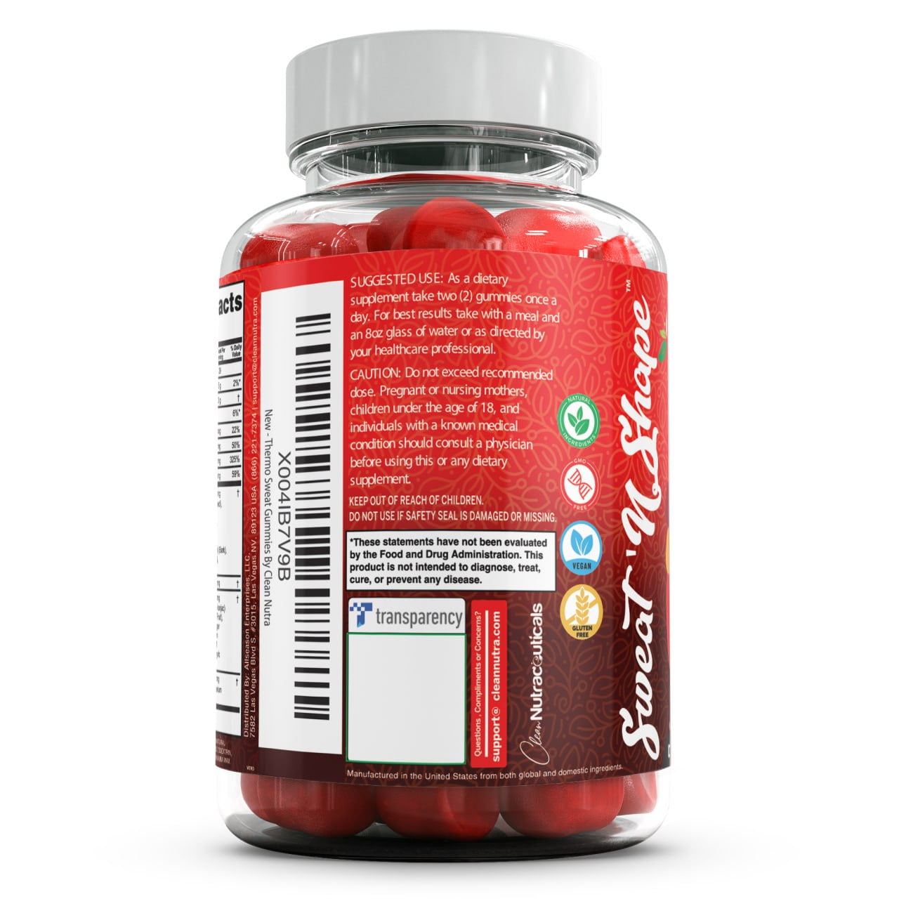 Sweat N' Shape Gummies | Apple Cider Vinegar CLA Forskolin Cinnamon Berberine Garcinia Cambogia Probiotics Cayenne Pepper Vitamin B12 Vitamin A Vitamin C Vitamin D Vitamin B6 Boron by Clean Nutra