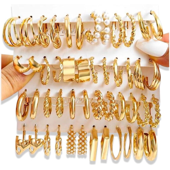 Lulena 24 Pairs Gold Hoop Earrings Multipack for Women, Mixed Size Minimalist Square Round Cuff Huggie Hoop Earring Set, Hypoallergenic Stackable Gold Plated Ear Jewelry Bulk Gifts