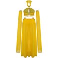 thumbnail image 6 of dPois Women's Belly Dance Outfit Arabian Princess Halter Bra Top with Maxi Skirts Split Sleeves Yellow L, 6 of 7