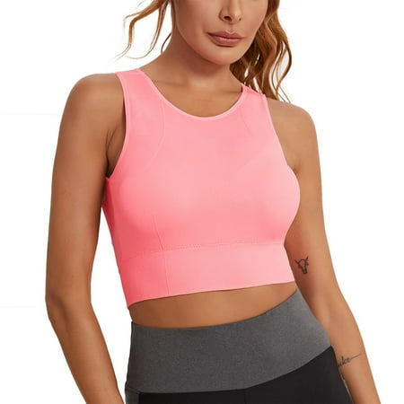 MITCOWBOY Tank Tops for Women 2024  Women s Longline Sports Bra High Impact Yoga Tops Built In Bra Crop Top Sports Bra Wireless Racerback Bra  White Tank Top  White Tank Top Woman  Pink S