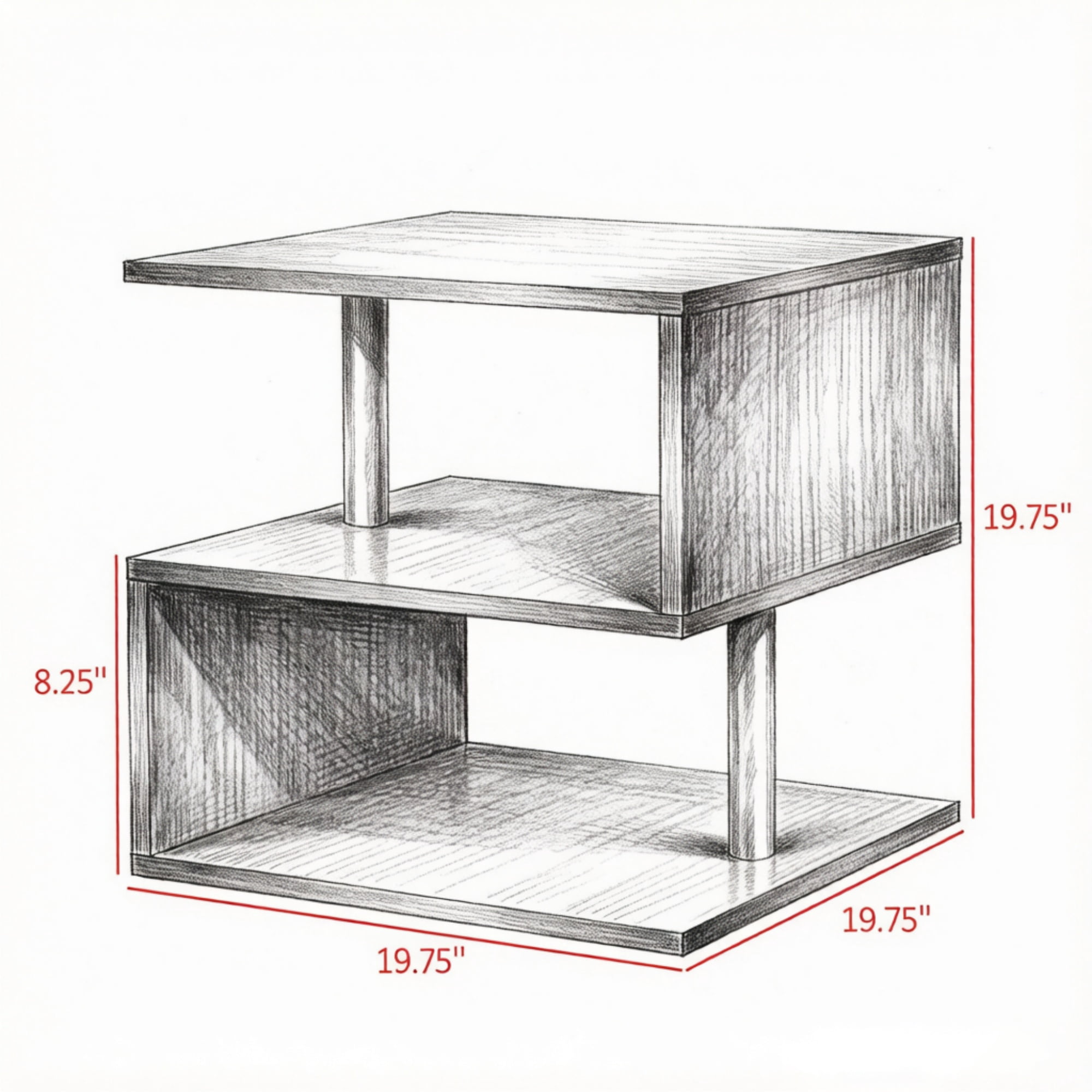 20" S-Shaped End Table with Storage Shelf & Steel Poles, Sleek Black Accent Side Table for Living Room