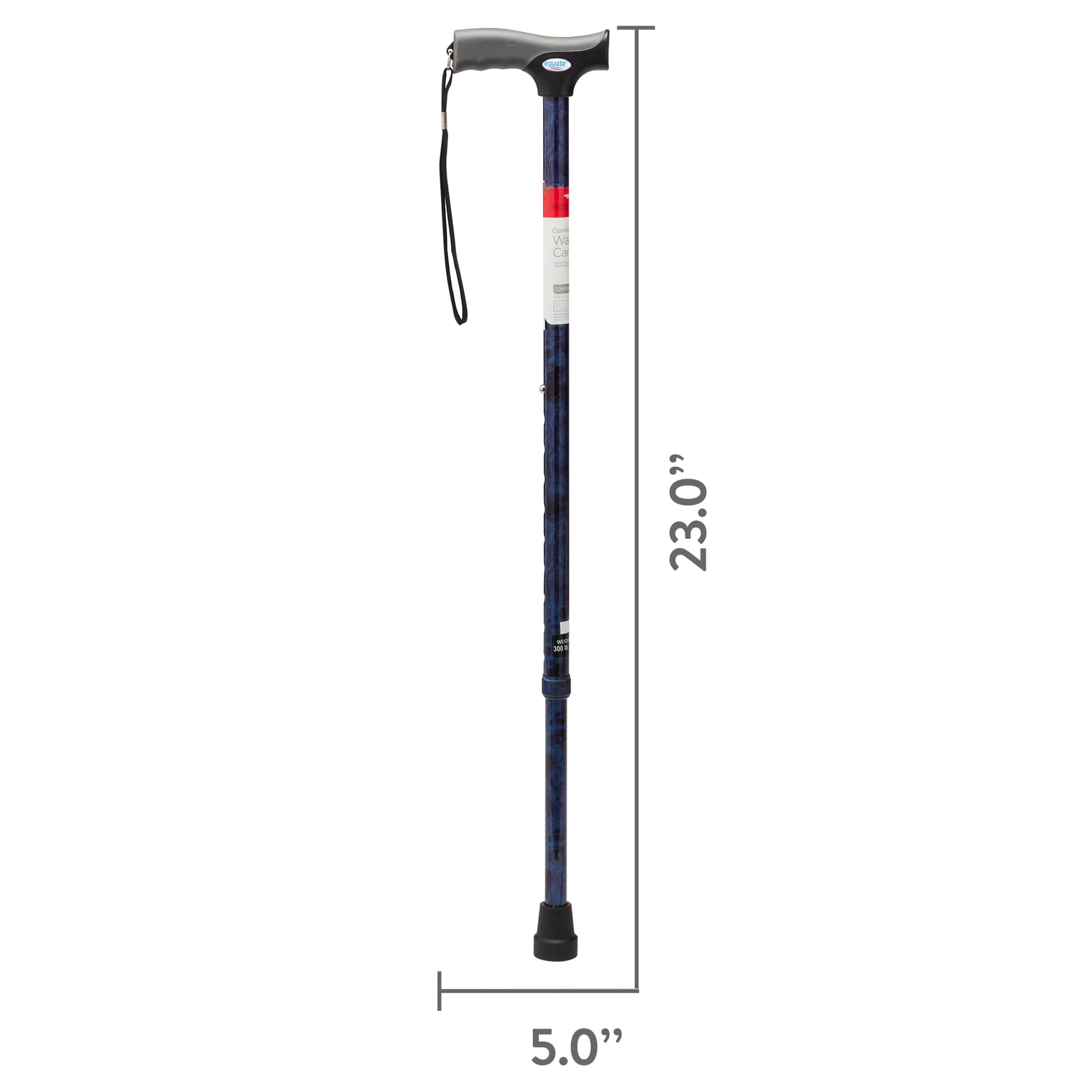 Equate Comfort Grip Walking Cane for All Occasions, Adjustable, Wrist  Strap, Black, 300 lb Capacity 