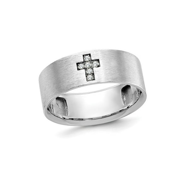 Gem & Harmony Mens Cross Ring in 14K White Gold with Lab-Grown Diamond Accents for Men