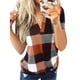 thumbnail image 2 of Camiseta de manga corta de verano Qarigey para mujer blusa campesina talla grande cuello en V cuadros amarillo XXL, 2 of 3
