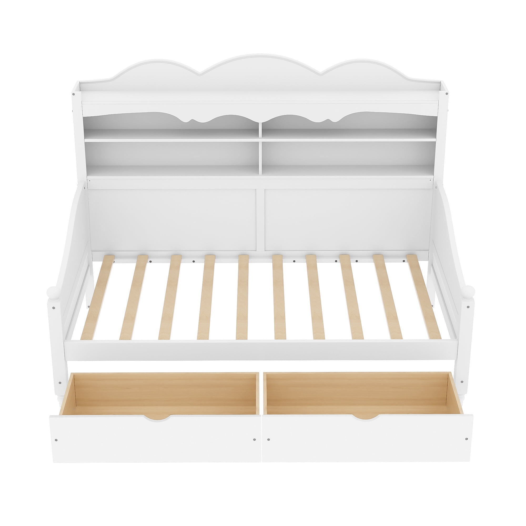 Euroco Wood Twin Size Daybed with Drawers, Captain Bed with Shelves, White