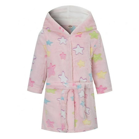 

Winter Toddlers Baby Girls Coral Fleece Bathrobe Children Hooded Robe Pajamas Sleepwear Soft Fuzzy Robe 2-7 Years