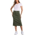 thumbnail image 3 of INSPIRE CHIC Women's Denim Skirts High Waist Zipped Split Back Midi Jean Skirts with Pockets L Army Green, 3 of 7