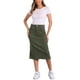thumbnail image 2 of Faldas de mezclilla para mujer Inspire Chic, de cintura alta, con cremallera, abertura trasera, midi, con bolsillos, color verde militar, talla M, 2 of 6