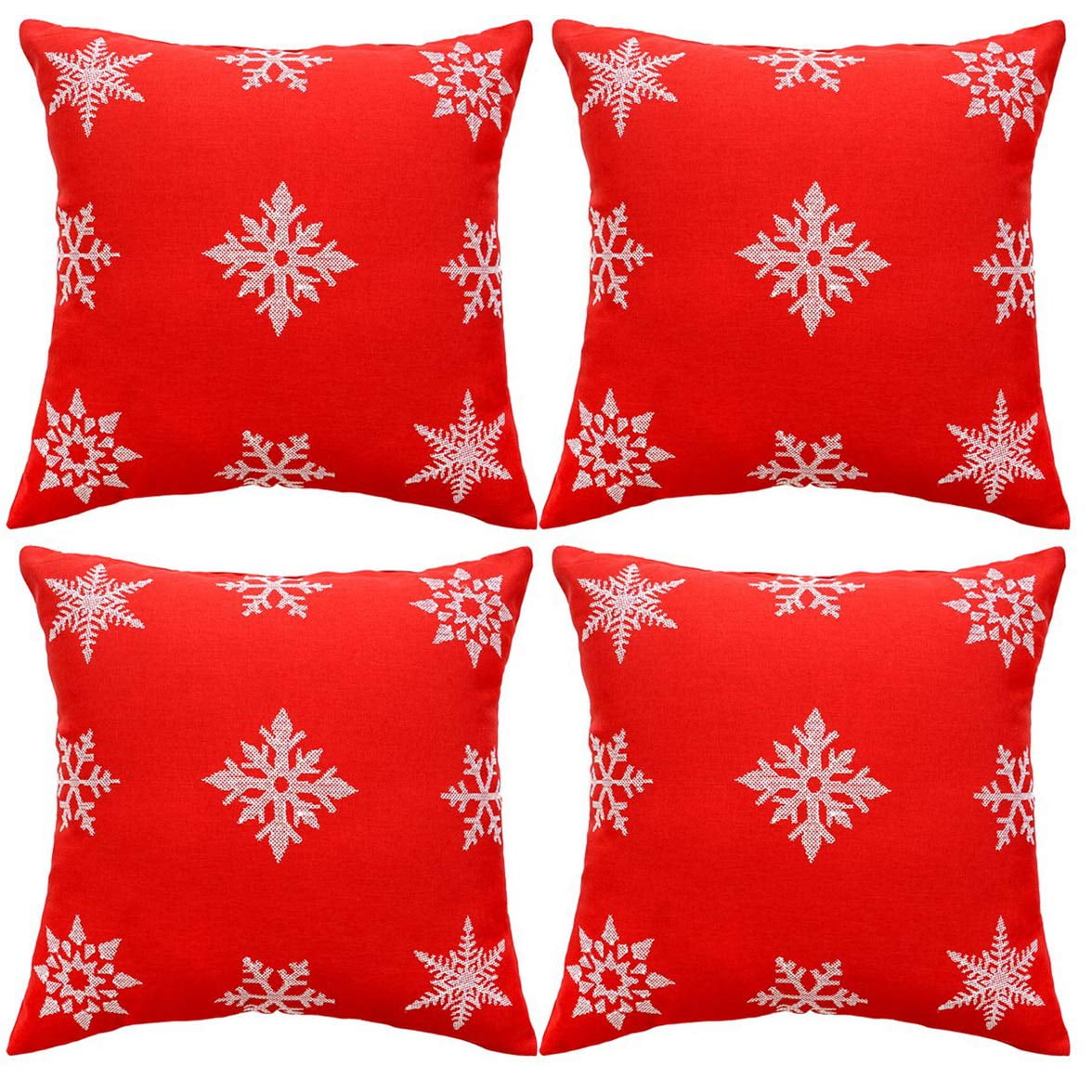 SUFAM Set of 4 Pillow Cases Christmas Holiday Embroidered Snowflake Winter  Red Modern Pastoral Simple Throw Pillowcase Cover Cushion Case Home Decor  16x16 inch - Walmart.com