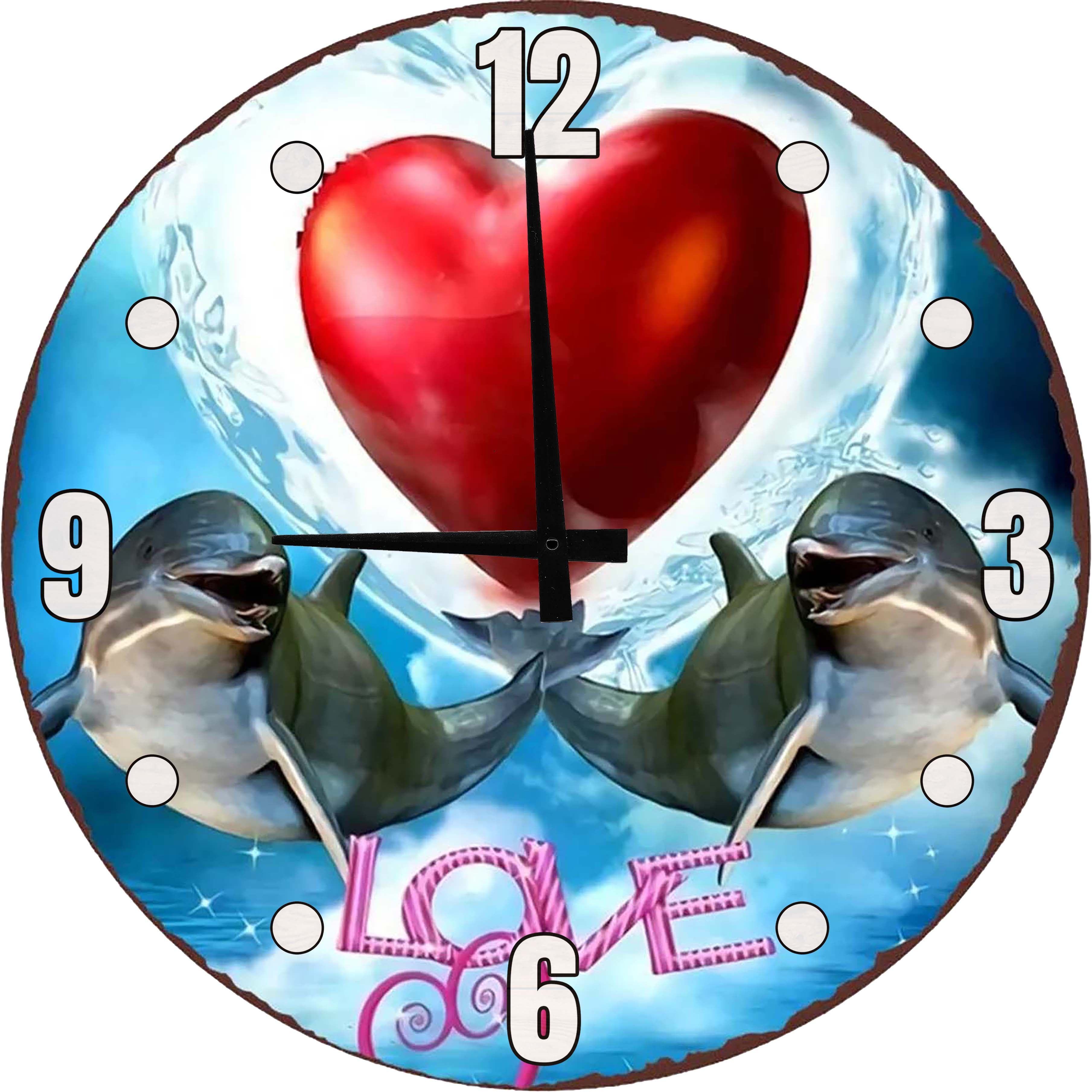 Wood Wall Clock Love Dolphins Animal Large Wall Clock 18 Inch Round