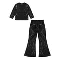 thumbnail image 3 of YONGHS Girls Shiny Dots Dance Crop Top Shirts with Bell Bottoms Pants Set Competition Party Costume Black 3-4, 3 of 7