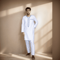 BAZINRICHE African Men Causal Kaftan Robe Long Sleeve Thobe Saudi Arabic Thobe for Men Round Neck