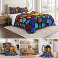 thumbnail image 6 of Full Quilt Set 78''x90'', Blue Red Yellow Lightweight Bedspread Coverlet Set with 2 Pillow Shams, Modern Colored Rainbow Stained Glass Breathable All Season Quilt Bedding for Bedroom/Guest Room, 6 of 9