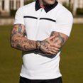 thumbnail image 2 of XDZJLR Mens Shirts Muscle Turn Down Color Block Slim Fit Short Sleeve Striped Golfs Zipper Soft Tops, 2 of 5