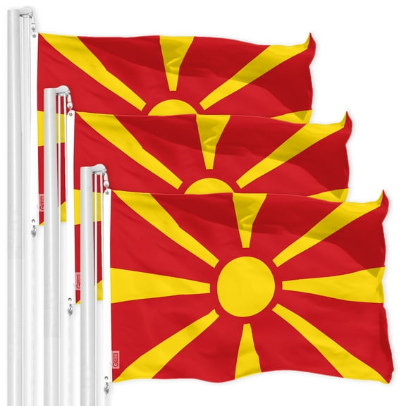 G128 3 Pack: Macedonia Macedonian Flag | 3x5 Ft | LiteWeave Pro Series Printed 150D Polyester | Country Flag, Vibrant Colors, Brass Grommets, Thicker and More Durable Than 100D 75D Polyester