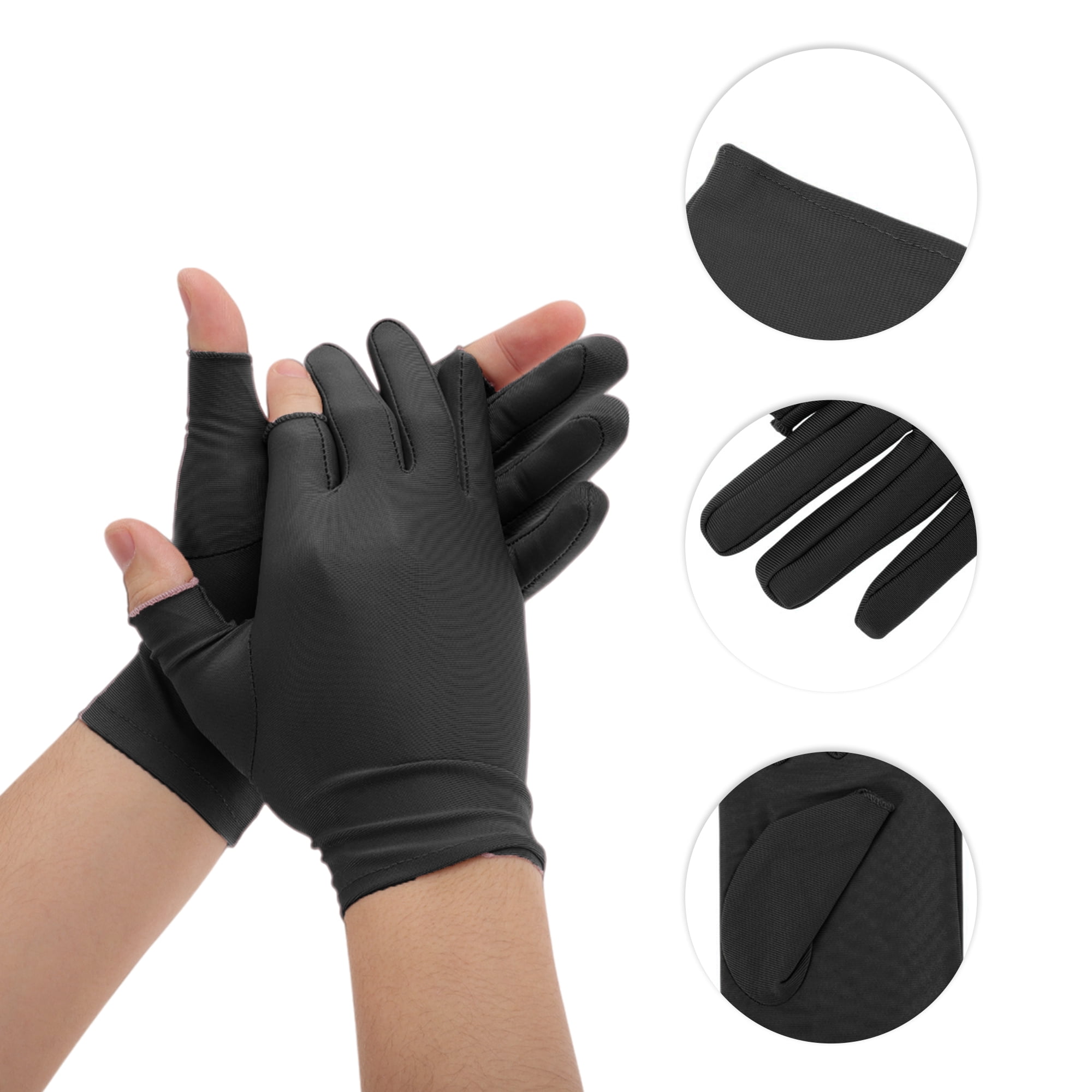 Unique Bargains Anti-slip Sun Protection Half Finger Manicure Gloves 1 Pair Black