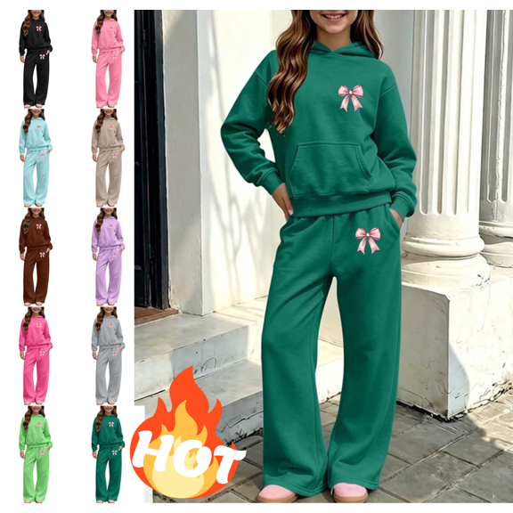 Mifsaly Boys Girls Track Suits 2 Piece Set Cute Ribbon Bow Graphic Pullover Hoodie Sweatshirt And Jogger Pants Kids Fleece Lined Fall Winter Warm Sweatsuits Black,9-10 Years