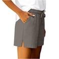 thumbnail image 4 of Annhoo Summer Cotton Linen Shorts for Women High Waist Drawstring Wide Leg Casual Ligheweight Short Pants with Pockets, 4 of 6