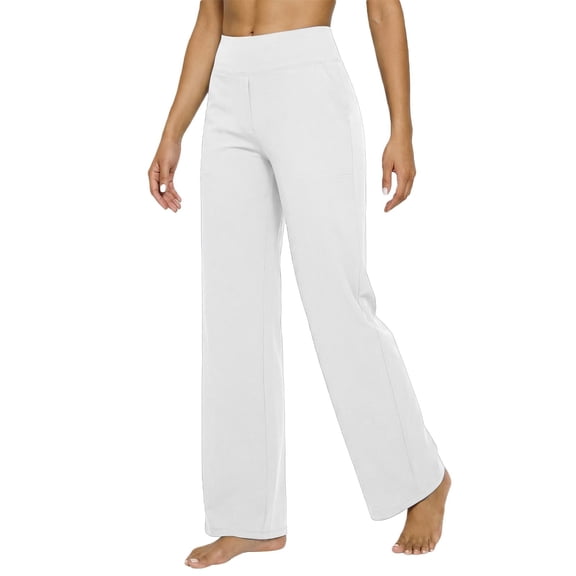 Arlun Stylish Loose Solid Color High Waist Straight Leg Pants with Pockets Womens Soft Comfortable Elastic Waisted Basic Sports Leisure for Daily Commuter Wear White XL