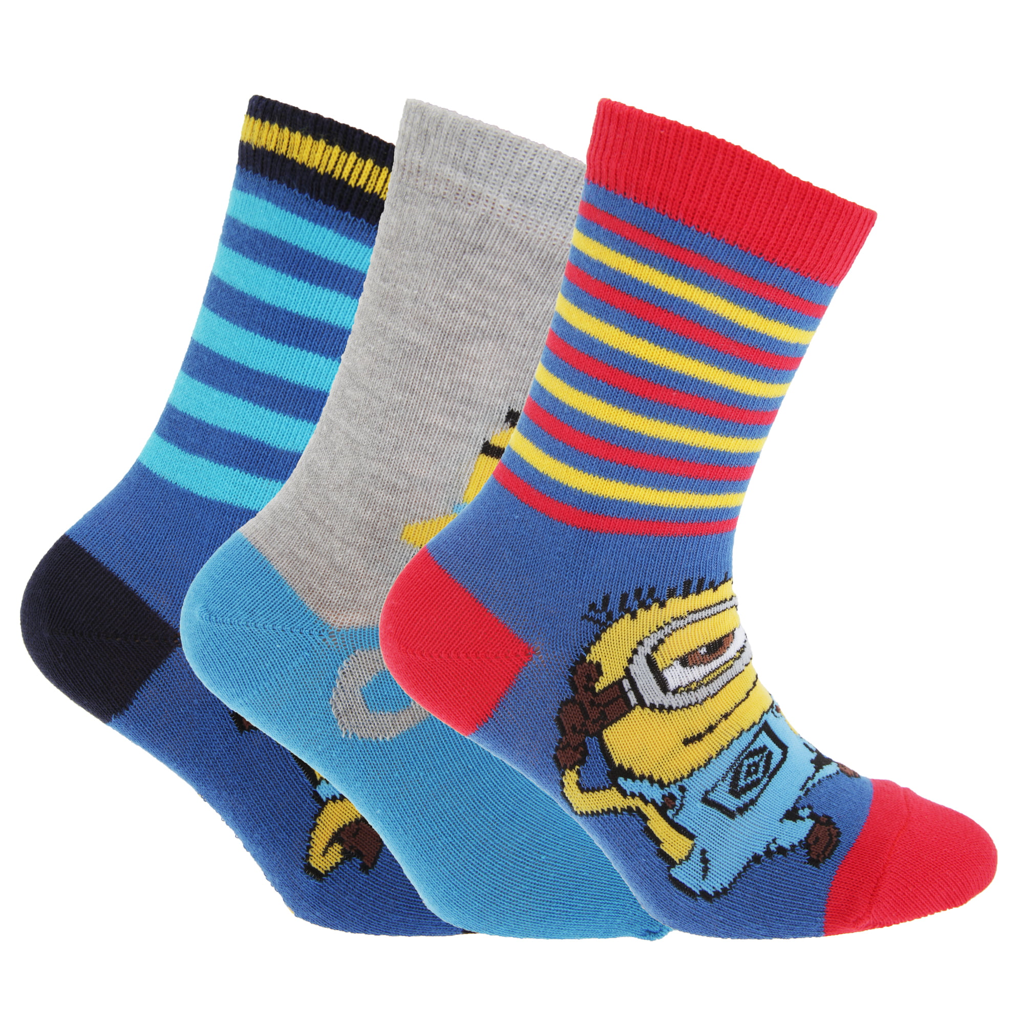 Official 3PK Minions Design Socks for Boys & Girls Despicable Me Childrens Kids 