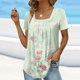 thumbnail image 3 of Gibobby Blusa de Trabajo de Manga Corta Tops verano para mujer, cuello cuadrado, plisado, frente, manga corta, túnica, camisas (Verde,CH), 3 of 4