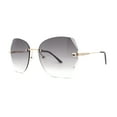 thumbnail image 2 of Womens Rimless Rhinestone Bevel Angular Lens Butterfly Sunglasses Gold Smoke, 2 of 5