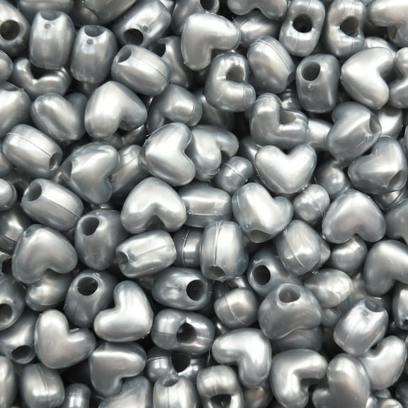 Heart Beads Pearl Silver Large Pony Beads Pk/50 Made in USA