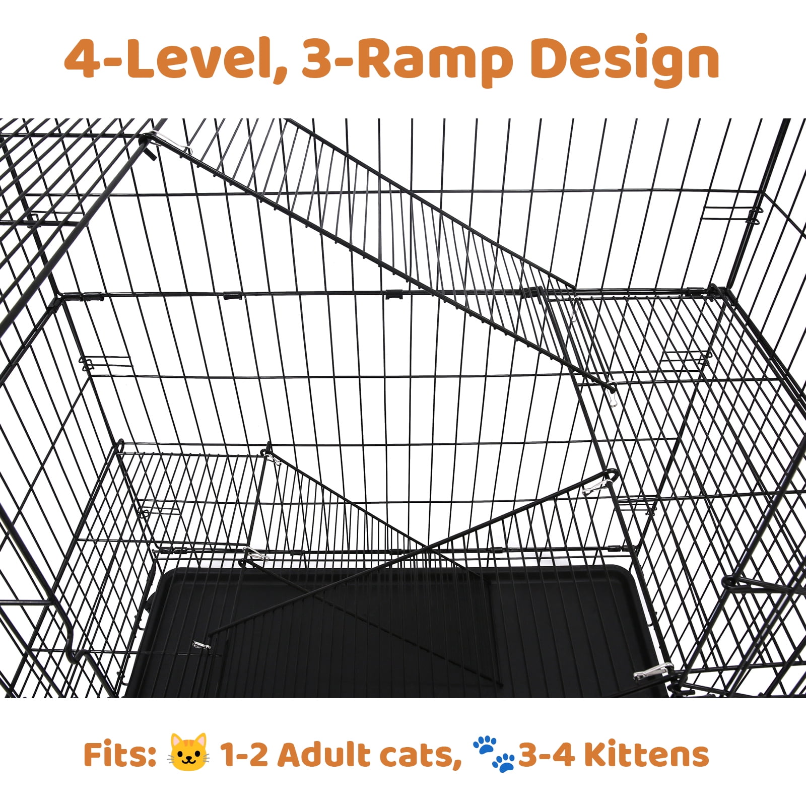 Homey Pet 50 Inch Cat Cages Indoor, Large 4-Tier Cat Crates for Indoor Cats, Collapsible Metal Wire Cat Enclosures Big Multi-Level Cat Cage for Adult Cats Kitten Kitty with Hammock, Ramp, 360° Wheels
