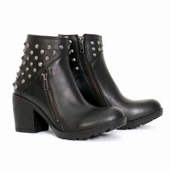 Hot Leathers BTL1003 Ladies 5-inch Black Studded Ankle Leather Boots with Side Zippers 10