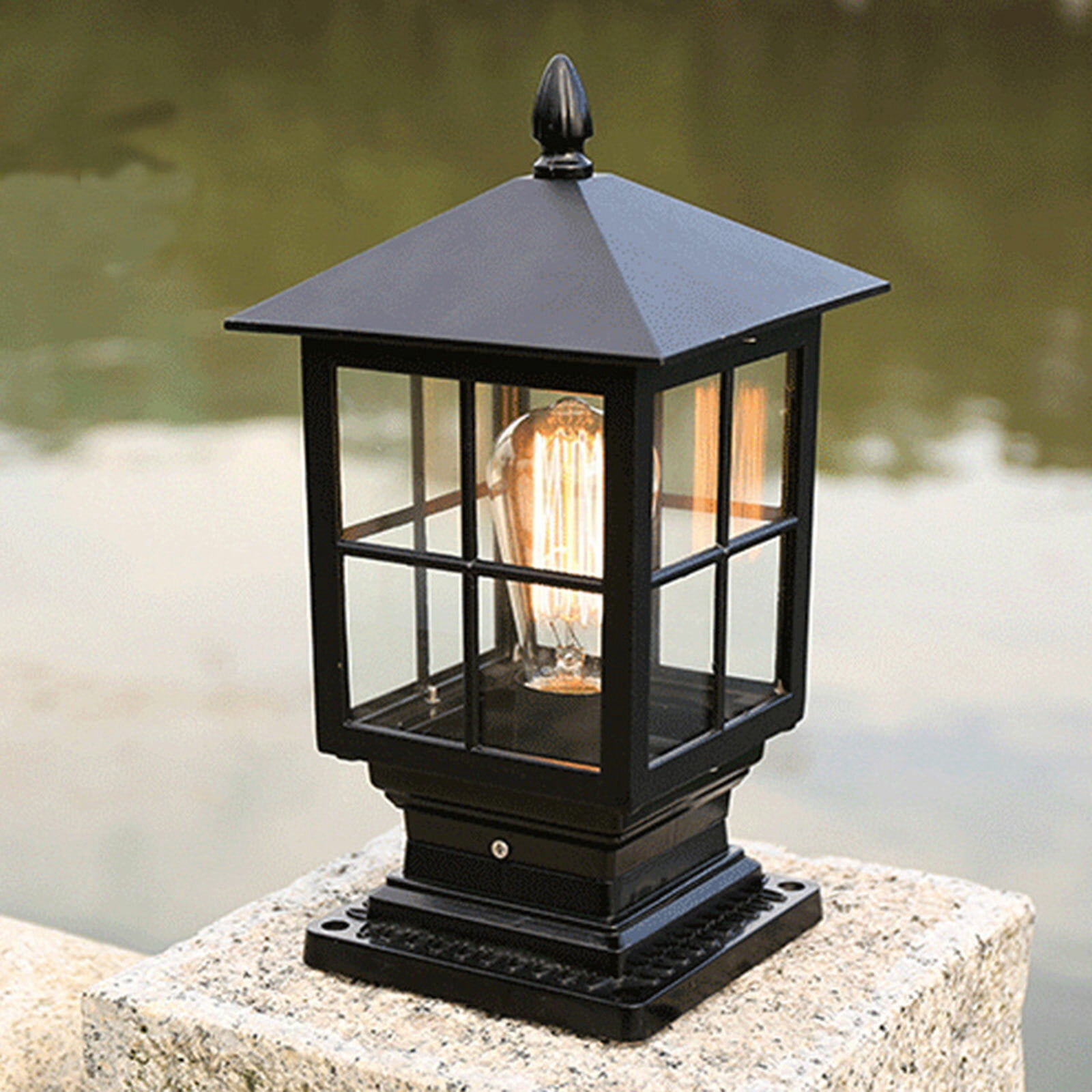 HOHOBLA Outdoor Post Light Vintage Black Lantern Garden Fence Pillar Lamp Waterproof