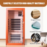 OUTEXER 1-Person Home Sauna, 1495W Dry FAR Infrared Sauna Room Indoor with Low EMF, Bluetooth Speakers & Color Lighting for Gym or Home