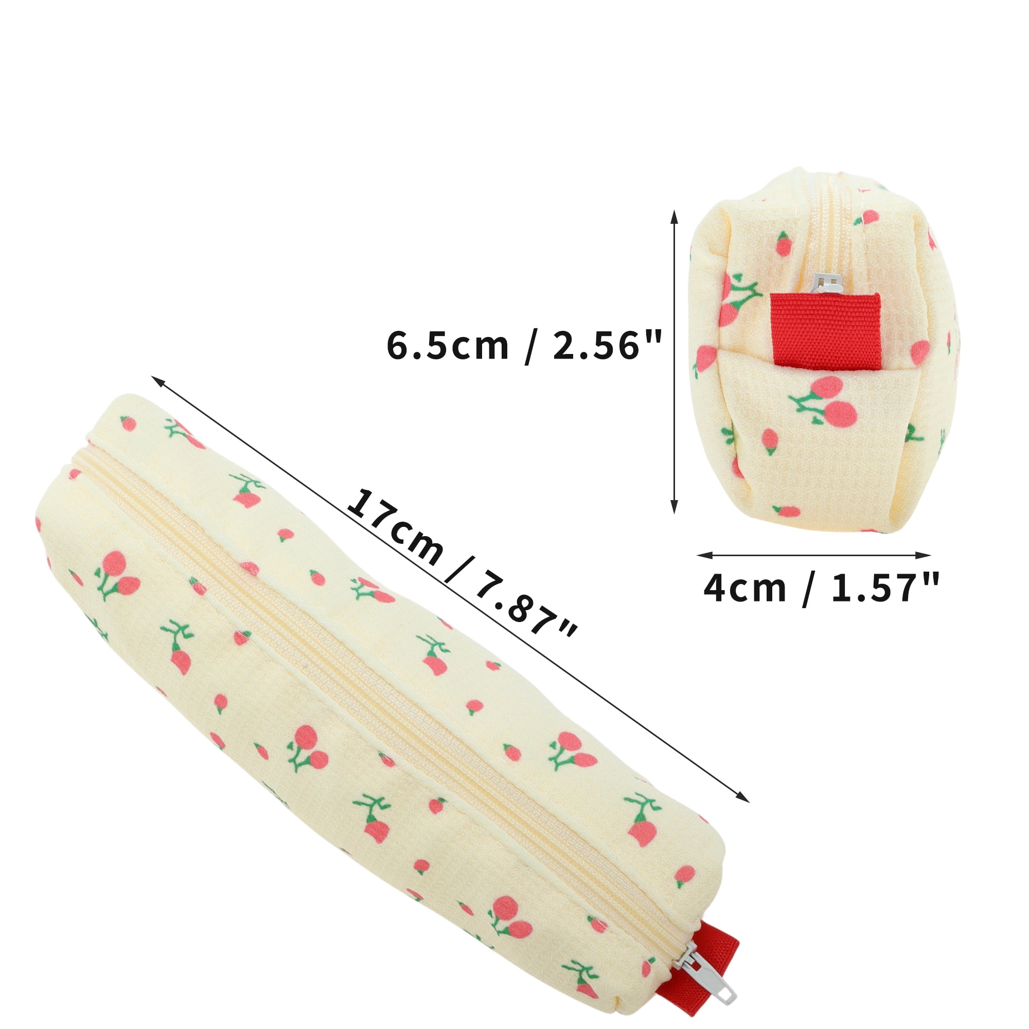 Unique Bargains Pencil Case Grid Print Pen Pouch Stationery Bag for Organizer Beige Pink Floral