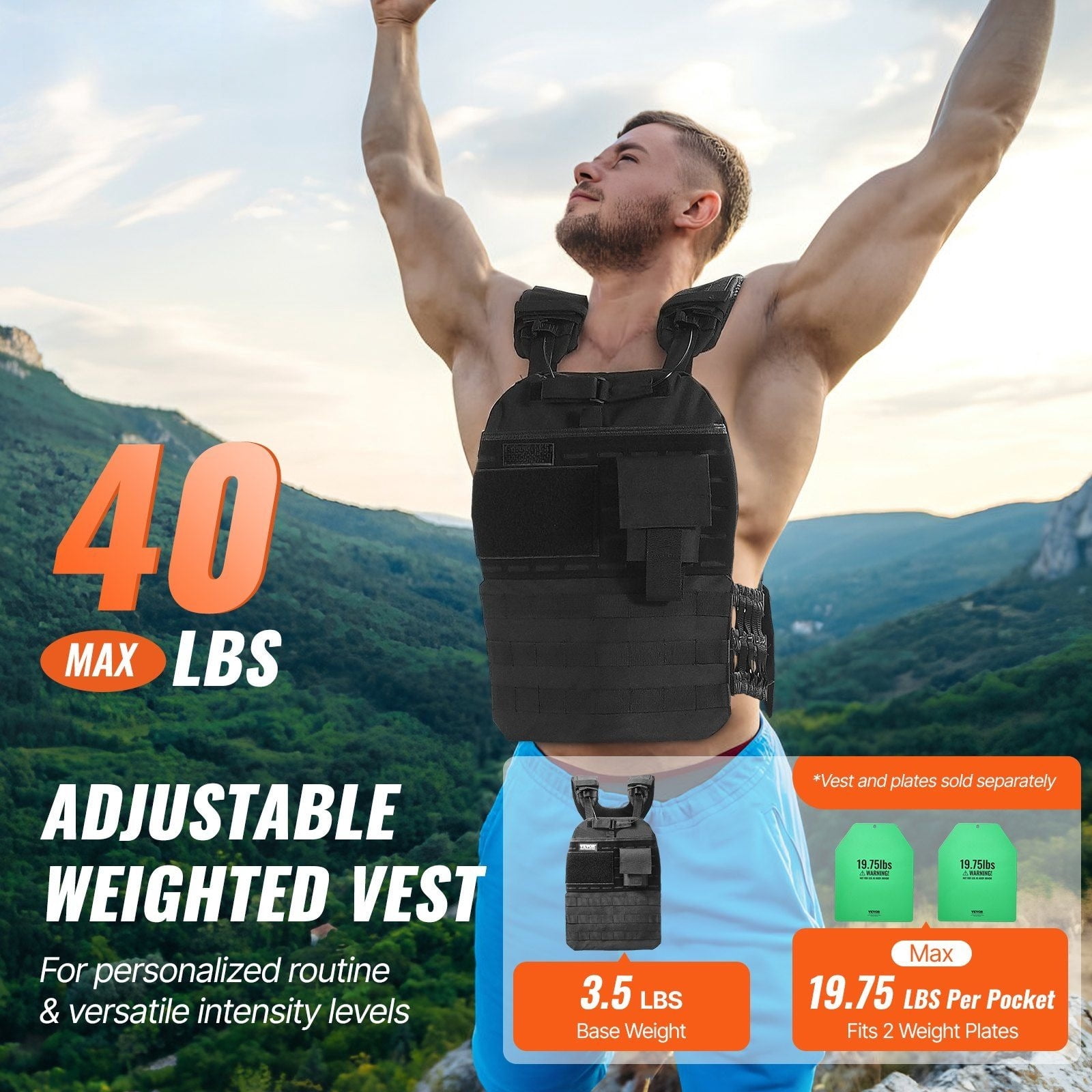 Weight Vest 40 lbs, Adjustable Unisex, Strength Endurance Training, Running Jogging Walking Fitness Weight Loss