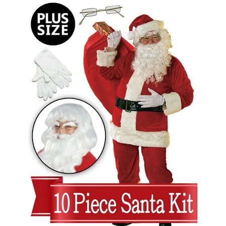 Santa XXL Suit - Red Ultra Deluxe Complete 10 Piece Kit - Santa Costume Plush Outfit