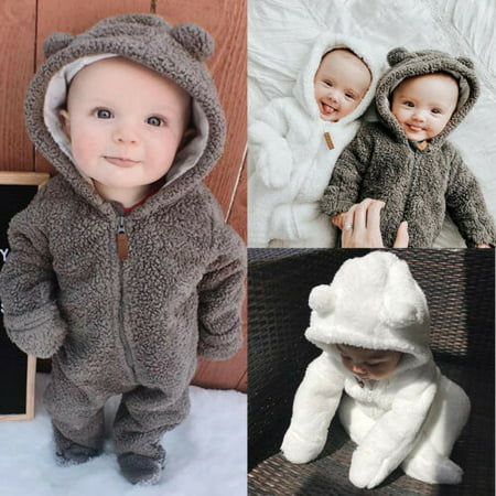 Newborn Baby Girl Boy Hooded One-Pieces Romper Jumpsuit Winter Outfits Clothes
