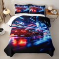 thumbnail image 2 of Castle Fairy Neon Sports Car Quilt Full for Boys,City Light Trail Full Bedspread Sets for Bedroom,Black Red, 2 of 7