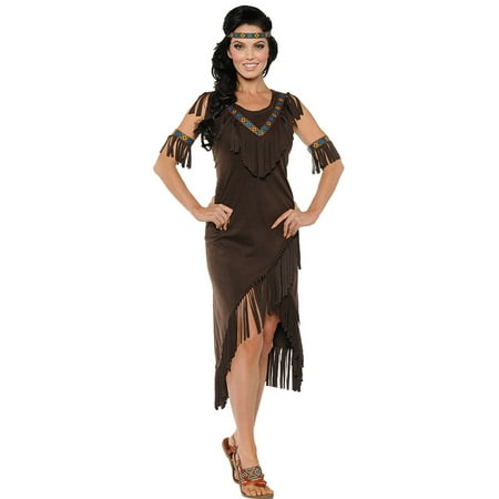 Chocolate Brown and Blue Native American Women Adult Halloween Costume - Extra Large