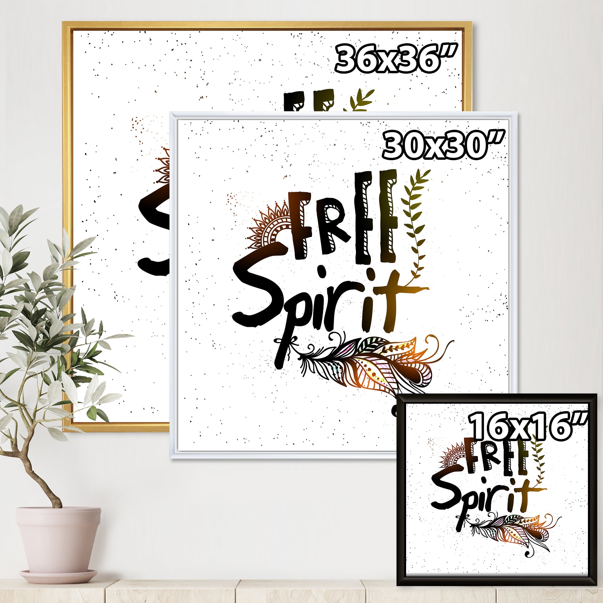Designart 'Free Spirit Ethnic Feather' Bohemian & Eclectic Framed Canvas Wall Art Print