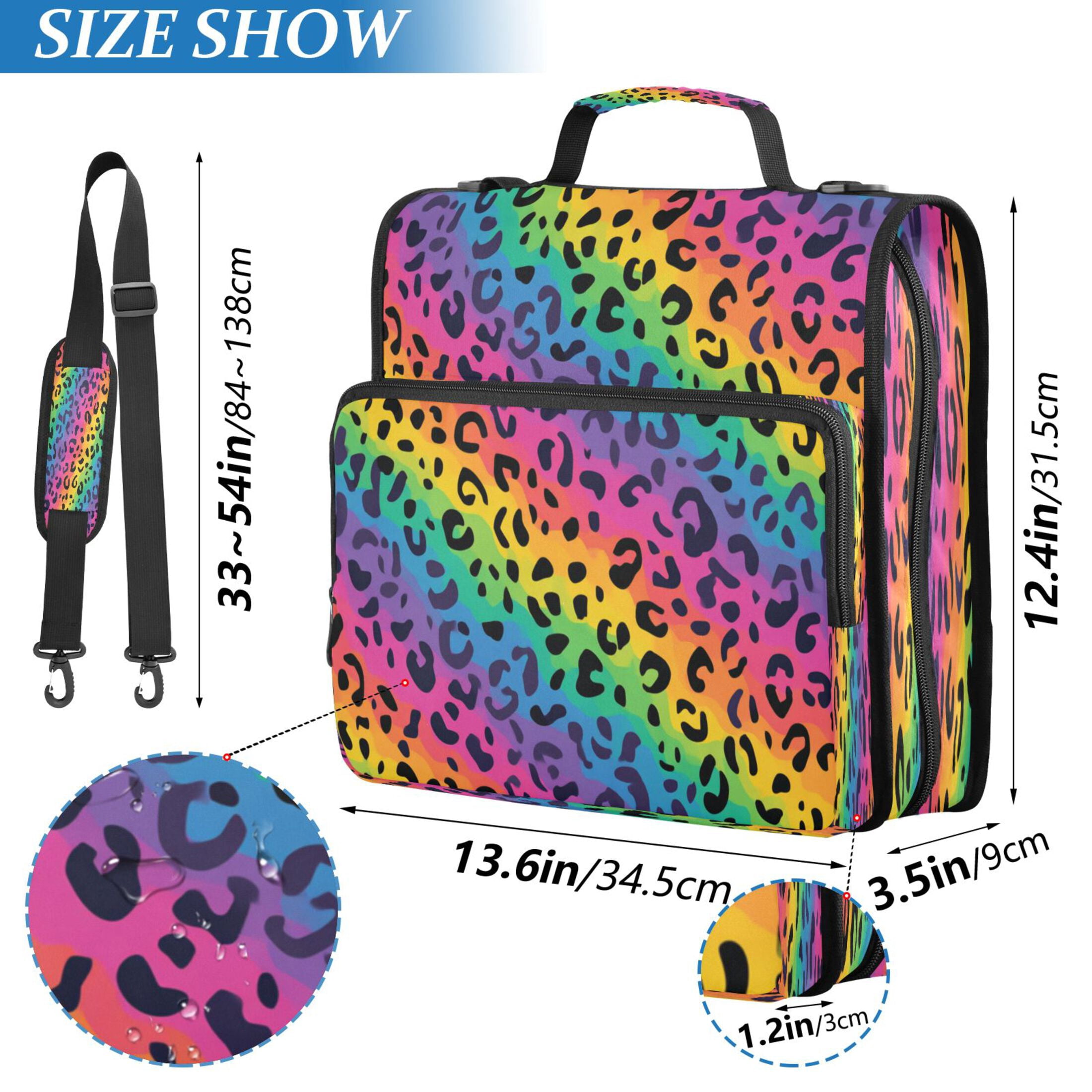 3 Ring Zipper Binder Stationery Organizer for Study Work Home Travel, All-Purpose File Folder Storage Bag for Daily Document Organization Bright Rainbow Stripe Cheetah Print